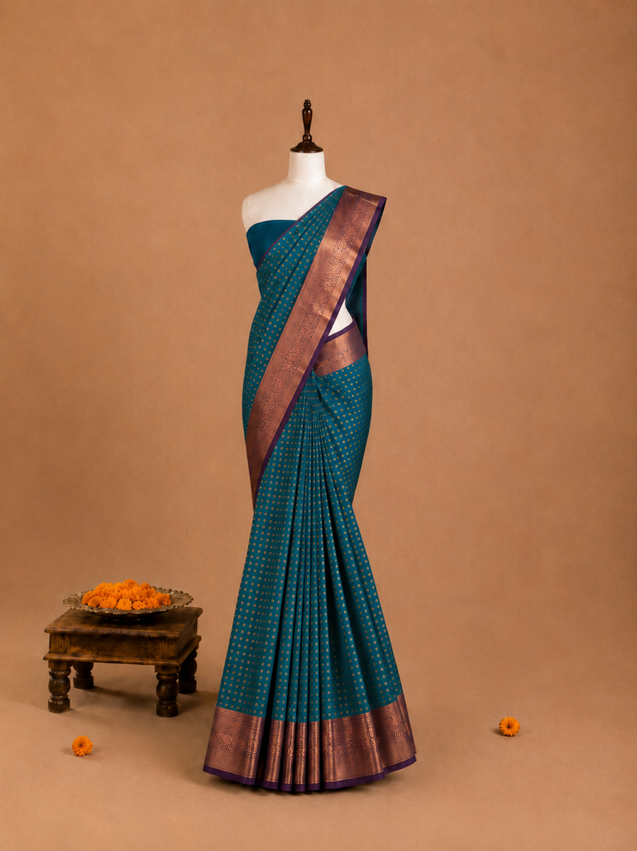 Luxury 1000 Butta Dark Emerald Green Semi Silk Saree