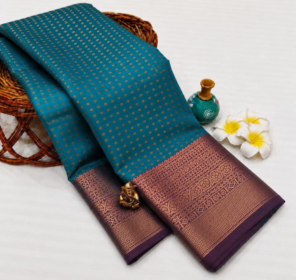 Luxury 1000 Butta Dark Emerald Green Semi Silk Saree