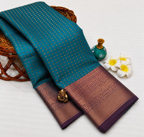 Luxury 1000 Butta Dark Emerald Green Semi Silk Saree