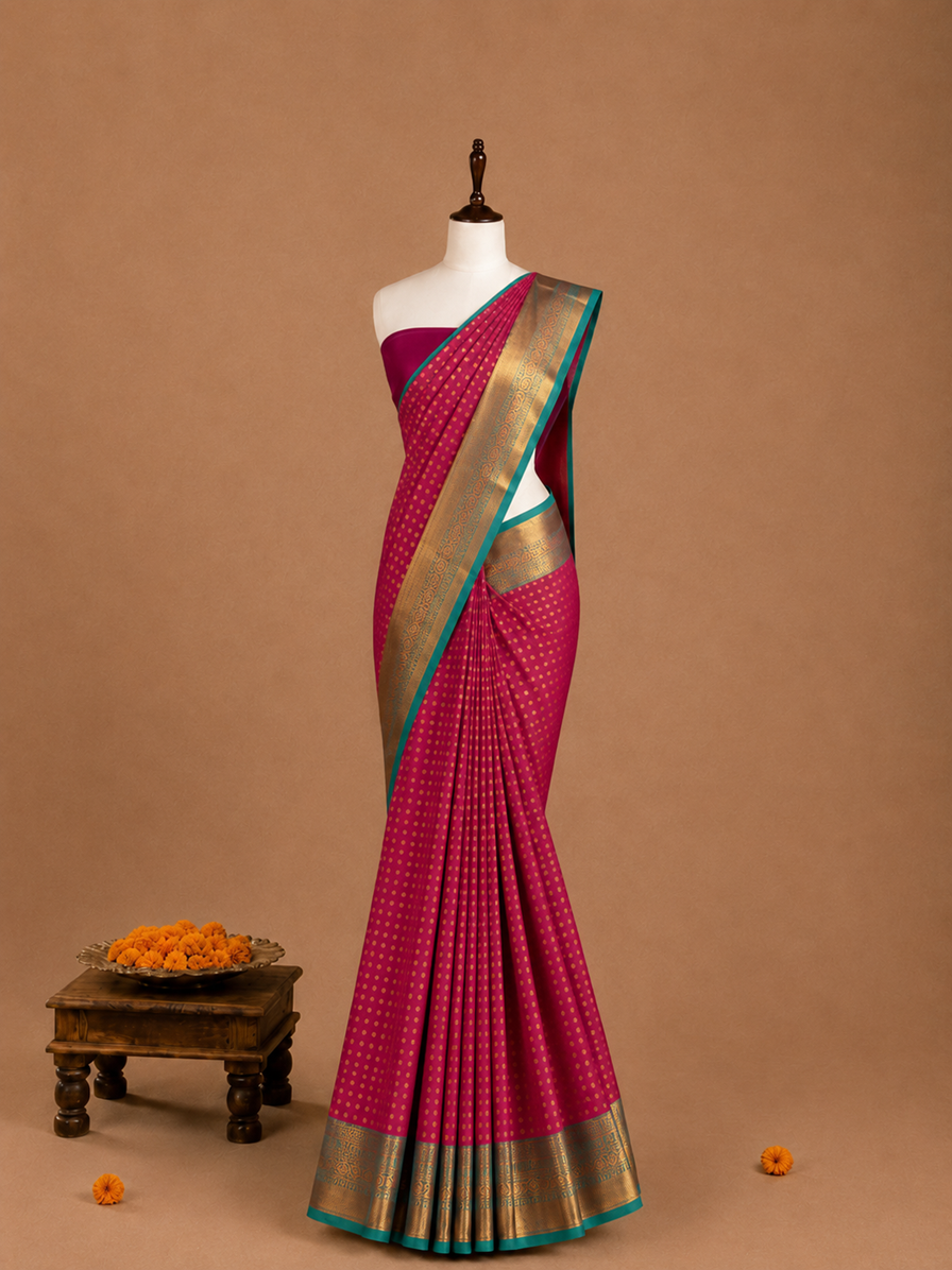 Luxury 1000 Butta Crimson Red Semi Silk Saree