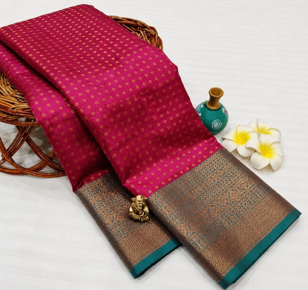 Luxury 1000 Butta Crimson Red Semi Silk Saree