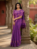 Elegant Purple Semi Tussar Silk Saree with Contrast Border