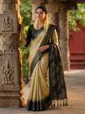Elegant Beige Semi Tussar Silk Saree with Contrast Border