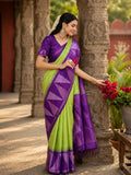 Elegant Lime Green Semi Tussar Silk Saree with Contrast Border